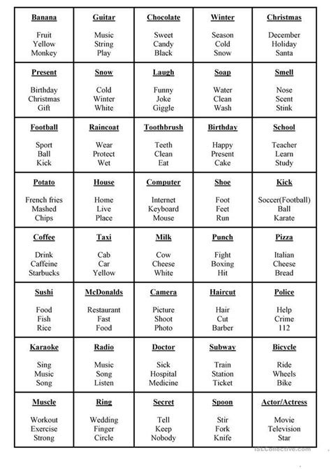 taboo game word list free.